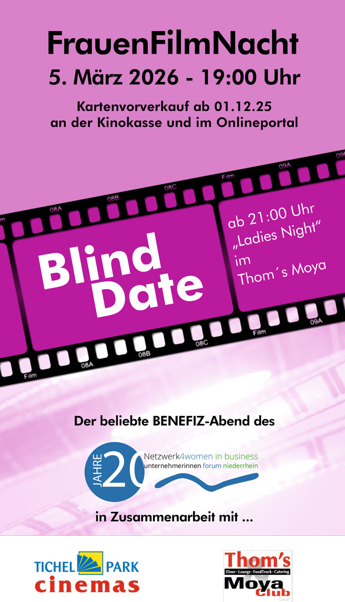 FrauenFilmNacht, am Donnerstag, 5. März 2026, 19 Uhr, im Tichelpark Kleve
